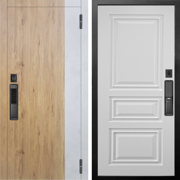 Входная дверь Аргус SMART Эксперт Рустик соломенный вставка бетон урбан милк + Скиф Софт милк