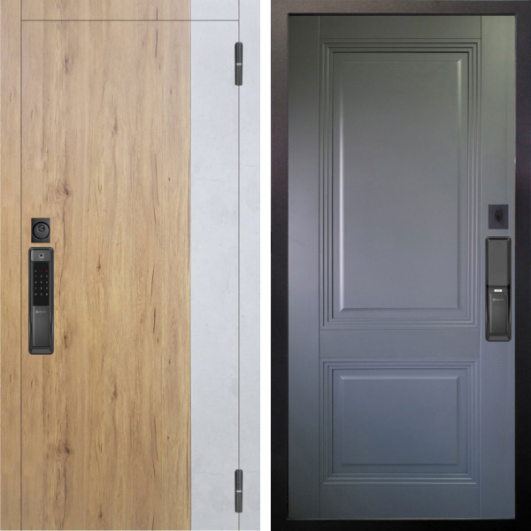 Входная дверь Аргус SMART Эксперт Рустик соломенный вставка бетон урбан милк + Соло Антрацит