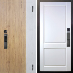 Входная дверь Аргус SMART Эксперт Рустик соломенный вставка бетон урбан милк + Соренто Белая эмаль