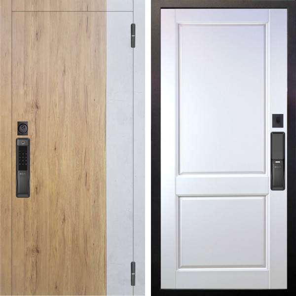 Входная дверь Аргус SMART Эксперт Рустик соломенный вставка бетон урбан милк + Соренто Белая эмаль