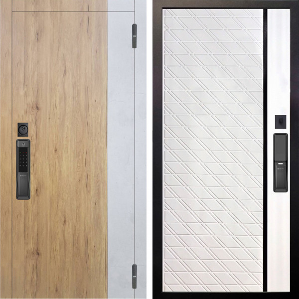 Входная дверь Аргус SMART Эксперт Рустик соломенный вставка бетон урбан милк + Тори Софт милк