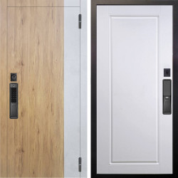 Входная дверь Аргус SMART Эксперт Рустик соломенный вставка бетон урбан милк + Тревор Софт милк