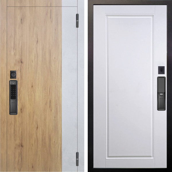 Входная дверь Аргус SMART Эксперт Рустик соломенный вставка бетон урбан милк + Тревор Софт милк