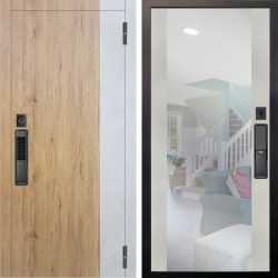 Входная дверь Аргус SMART Эксперт Рустик соломенный вставка бетон урбан милк + Вояж Белое дерево