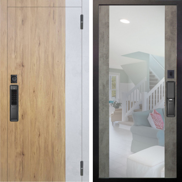 Входная дверь Аргус SMART Эксперт Рустик соломенный вставка бетон урбан милк + Вояж Светлый бетон