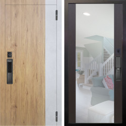 Входная дверь Аргус SMART Эксперт Рустик соломенный вставка бетон урбан милк + Вояж Венге