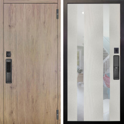 Входная дверь Аргус SMART Элегант Рустик соломенный + Дуэт Белое дерево вставки Николь