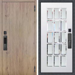 Входная дверь Аргус SMART Элегант Рустик соломенный + Мэрелин Софт милк зеркало с фацетом и пескоструем