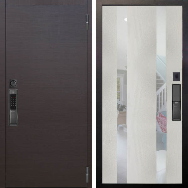 Входная дверь Аргус SMART Элегант Венге горизонт + Дуэт Белое дерево вставки Николь