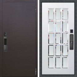 Входная дверь Аргус SMART Элегант Венге горизонт + Мэрелин Софт милк зеркало с фацетом и пескоструем