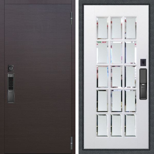 Входная дверь Аргус SMART Элегант Венге горизонт + Мэрелин Софт милк зеркало с фацетом и пескоструем