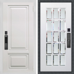 Входная дверь Аргус SMART элион вмр белый + Мэрелин Софт милк зеркало с фацетом и пескоструем