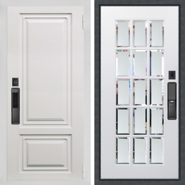 Входная дверь Аргус SMART элион вмр белый + Мэрелин Софт милк зеркало с фацетом и пескоструем