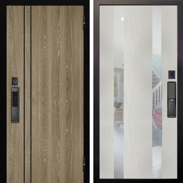 Входная дверь Аргус SMART гейджи орех мраморный + Дуэт Белое дерево вставки Николь