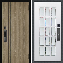 Входная дверь Аргус SMART гейджи орех мраморный + Мэрелин Софт милк зеркало с фацетом и пескоструем