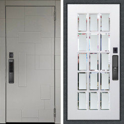 Входная дверь Аргус SMART Корсо Силк флай + Мэрелин Софт милк зеркало с фацетом и пескоструем