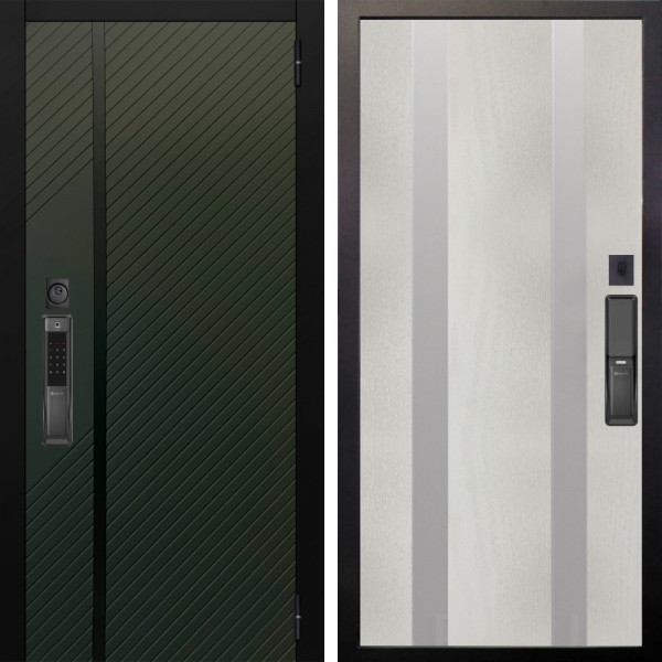 Входная дверь Аргус SMART ланцет олива софт + Дуэт Белое дерево вставки Изабель