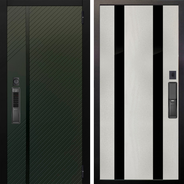 Входная дверь Аргус SMART ланцет олива софт + Дуэт Белое дерево вставки Кензо