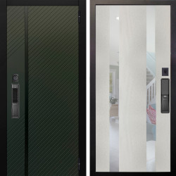 Входная дверь Аргус SMART ланцет олива софт + Дуэт Белое дерево вставки Николь