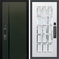 Входная дверь Аргус SMART ланцет олива софт + Мэрелин Софт милк зеркало с фацетом и пескоструем