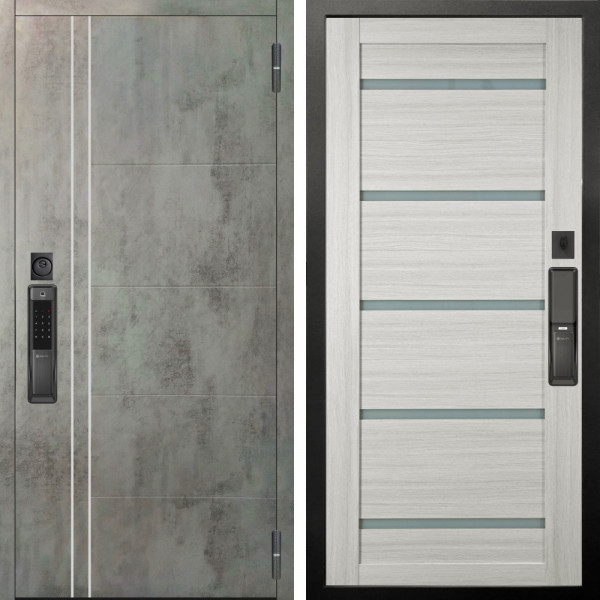 Входная дверь Аргус SMART Лофт Темный бетон + Александра Белая лиственница