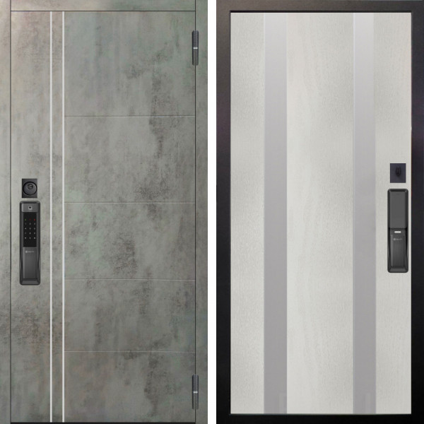 Входная дверь Аргус SMART Лофт Темный бетон + Дуэт Белое дерево вставки Изабель