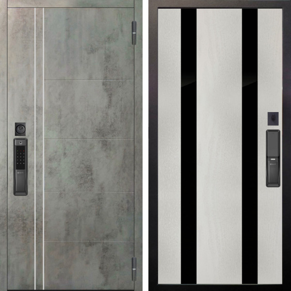 Входная дверь Аргус SMART Лофт Темный бетон + Дуэт Белое дерево вставки Кензо