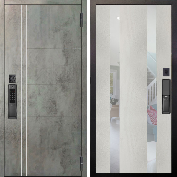 Входная дверь Аргус SMART Лофт Темный бетон + Дуэт Белое дерево вставки Николь