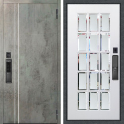 Входная дверь Аргус SMART Лофт Темный бетон + Мэрелин Софт милк зеркало с фацетом и пескоструем