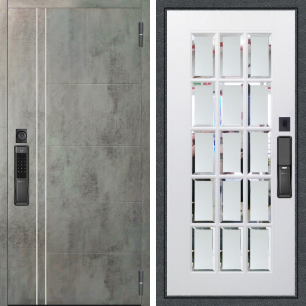 Входная дверь Аргус SMART Лофт Темный бетон + Мэрелин Софт милк зеркало с фацетом и пескоструем