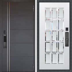 Входная дверь Аргус SMART Лофт Венге горизонт + Мэрелин Софт милк зеркало с фацетом и пескоструем