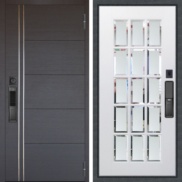 Входная дверь Аргус SMART Лофт Венге горизонт + Мэрелин Софт милк зеркало с фацетом и пескоструем