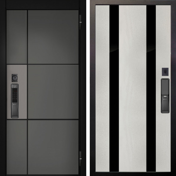 Входная дверь Аргус SMART мичиган силк титан силк муссон + Дуэт Белое дерево вставки Кензо