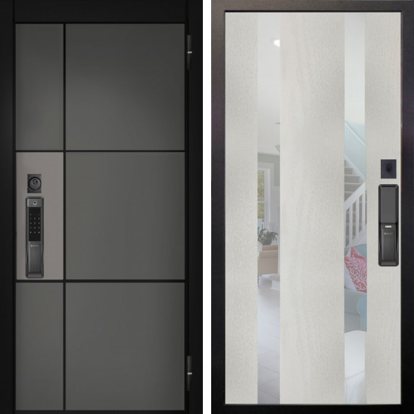 Входная дверь Аргус SMART мичиган силк титан силк муссон + Дуэт Белое дерево вставки Николь