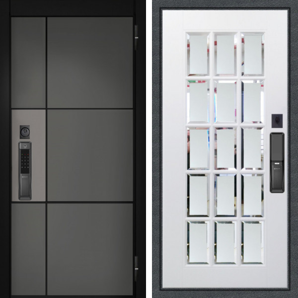 Входная дверь Аргус SMART мичиган силк титан силк муссон + Мэрелин Софт милк зеркало с фацетом и пескоструем