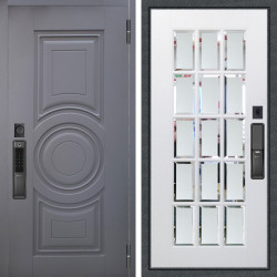 Входная дверь Аргус SMART Могадиш Силк флай + Мэрелин Софт милк зеркало с фацетом и пескоструем