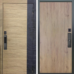 Входная дверь Аргус SMART Раунд Дуб европейский красный горизонт вставка бетон урбан индиго + Элегант Рустик соломенный