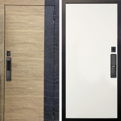 Входная дверь Аргус SMART Раунд Дуб европейский красный горизонт вставка бетон урбан индиго + Элегант Софт милк