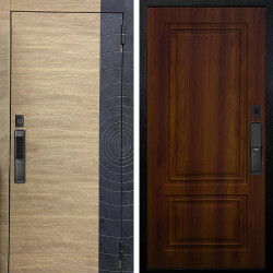 Входная дверь Аргус SMART Раунд Дуб европейский красный горизонт вставка бетон урбан индиго + Элион Дуб рустикальный