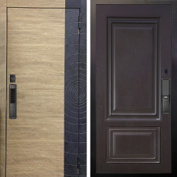 Входная дверь Аргус SMART Раунд Дуб европейский красный горизонт вставка бетон урбан индиго + Элион Горький шоколад