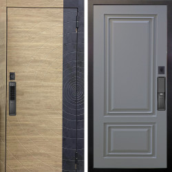 Входная дверь Аргус SMART Раунд Дуб европейский красный горизонт вставка бетон урбан индиго + Элион Силк маус