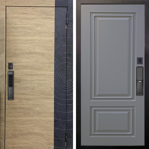 Входная дверь Аргус SMART Раунд Дуб европейский красный горизонт вставка бетон урбан индиго + Элион Силк маус