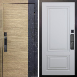 Входная дверь Аргус SMART Раунд Дуб европейский красный горизонт вставка бетон урбан индиго + Элион Софт милк