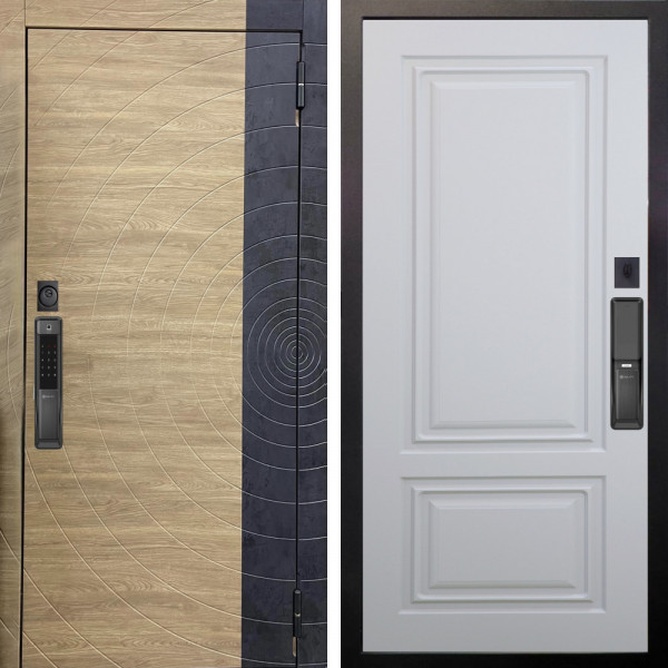 Входная дверь Аргус SMART Раунд Дуб европейский красный горизонт вставка бетон урбан индиго + Элион Софт милк