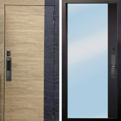 Входная дверь Аргус SMART Раунд Дуб европейский красный горизонт вставка бетон урбан индиго + Магнум Черный софт