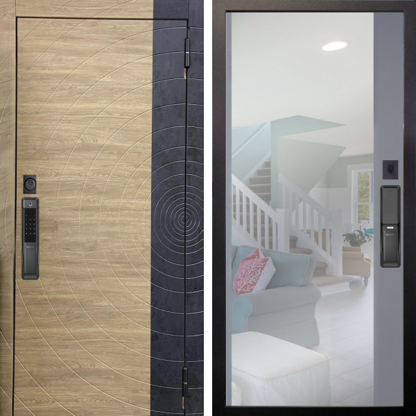 Входная дверь Аргус SMART Раунд Дуб европейский красный горизонт вставка бетон урбан индиго + Магнум Силк маус