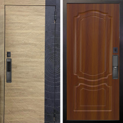 Входная дверь Аргус SMART Раунд Дуб европейский красный горизонт вставка бетон урбан индиго + Мишель Дуб рустикальный