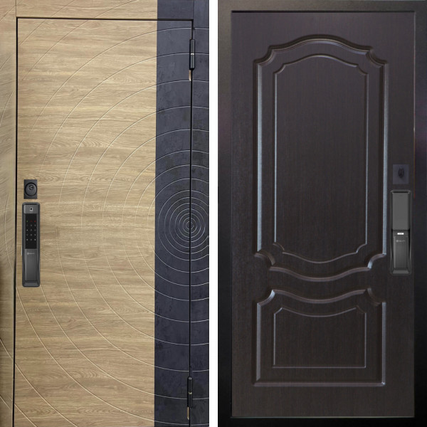 Входная дверь Аргус SMART Раунд Дуб европейский красный горизонт вставка бетон урбан индиго + Мишель Венге