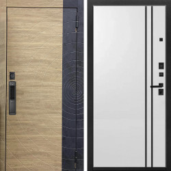 Входная дверь Аргус SMART Раунд Дуб европейский красный горизонт вставка бетон урбан индиго + нора 4