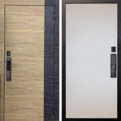 Входная дверь Аргус SMART Раунд Дуб европейский красный горизонт вставка бетон урбан индиго + Под покраску